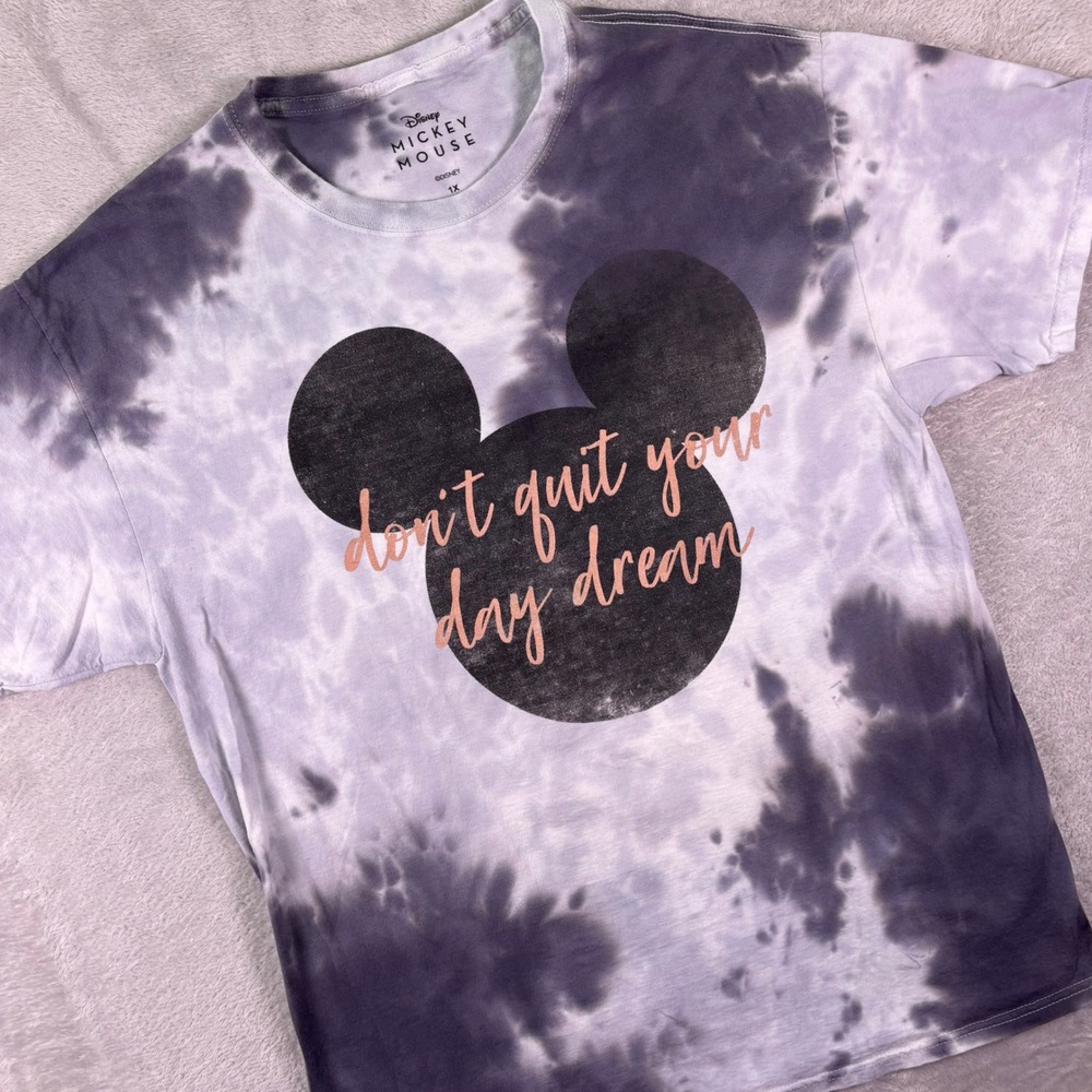 Disney Mickey‎ Mouse Gray Tie Dye Graphic T-Shirt 1X Don't Quit Your Day Dream